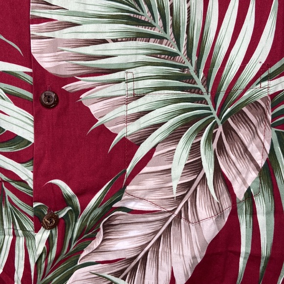 hilo hattie hawaiian shirt men medium red palm tree leafs - Picture 5 of 5